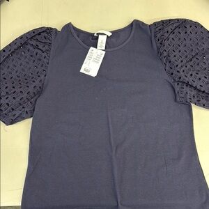 H&M Navy Blue Fitted Short Sleeve Blouse